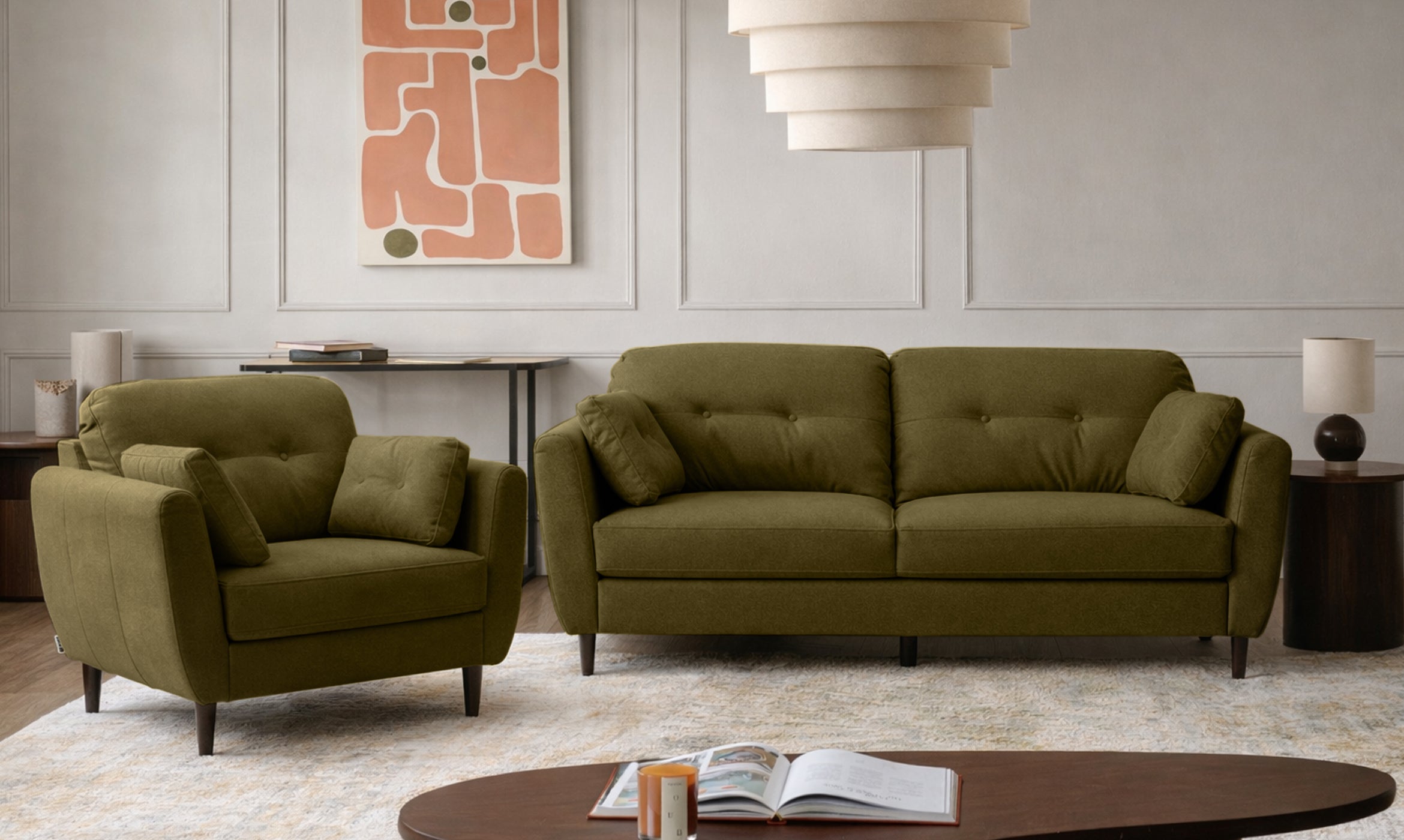 Delilah pistachio green fabric armchair