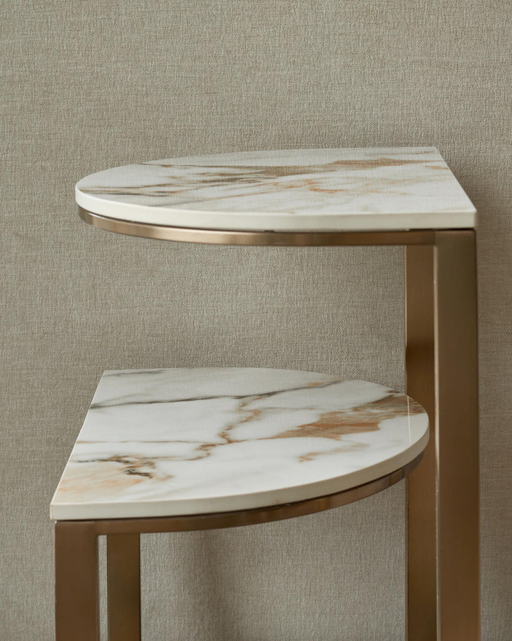 Marble-topped side table with a gold metal frame. A stylish & modern addition to any room.