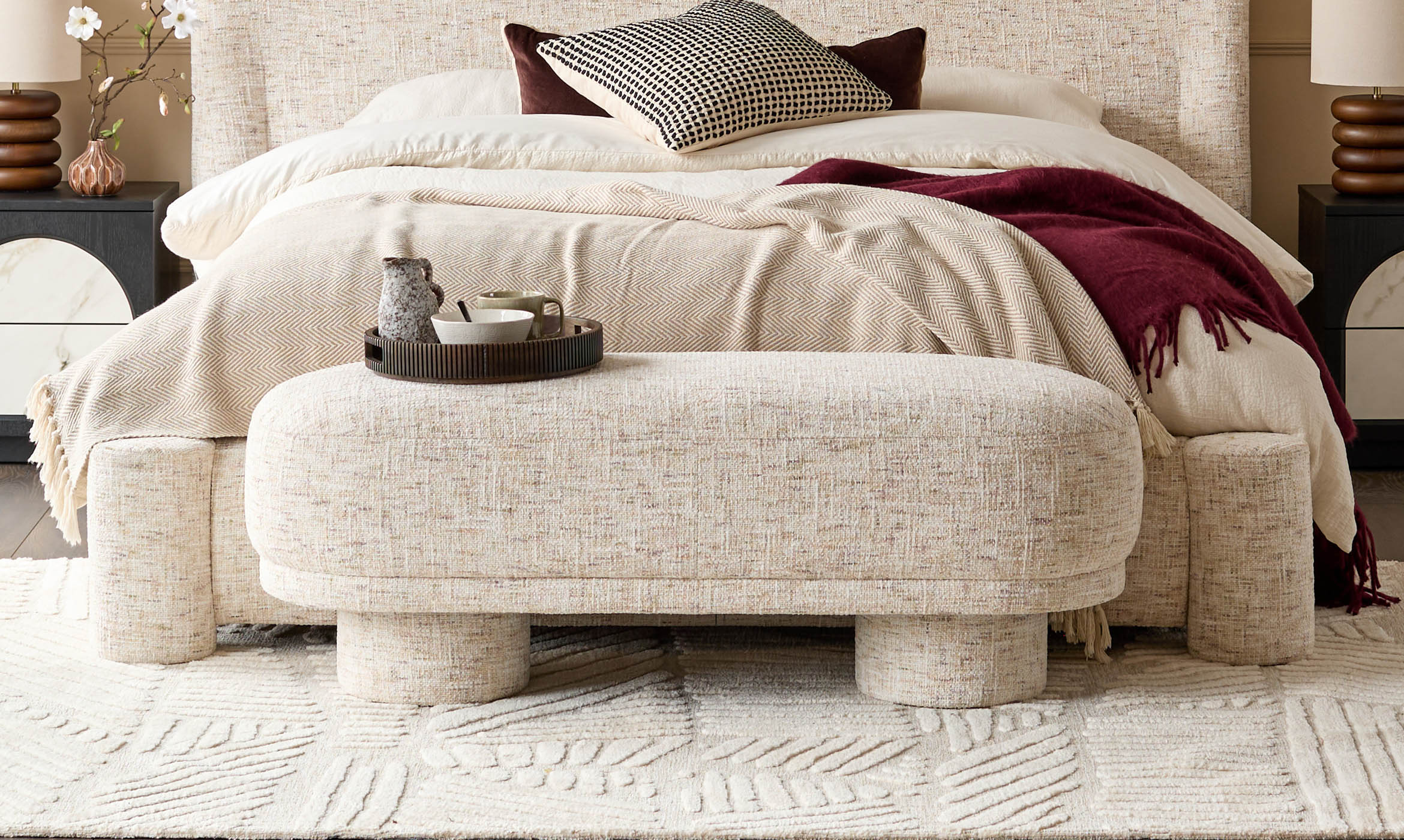 Deven natural fabric bench