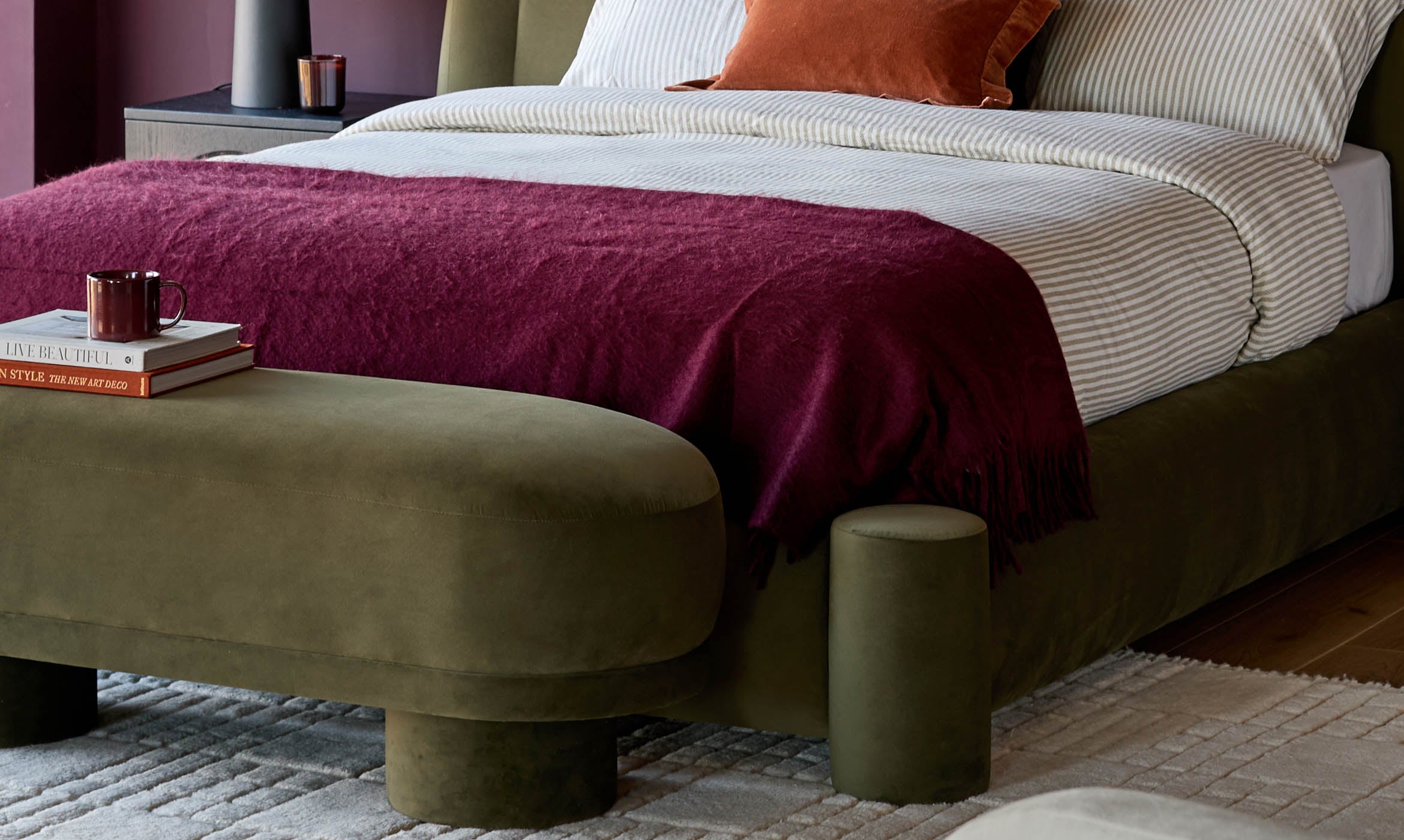 Deven olive green velvet bench