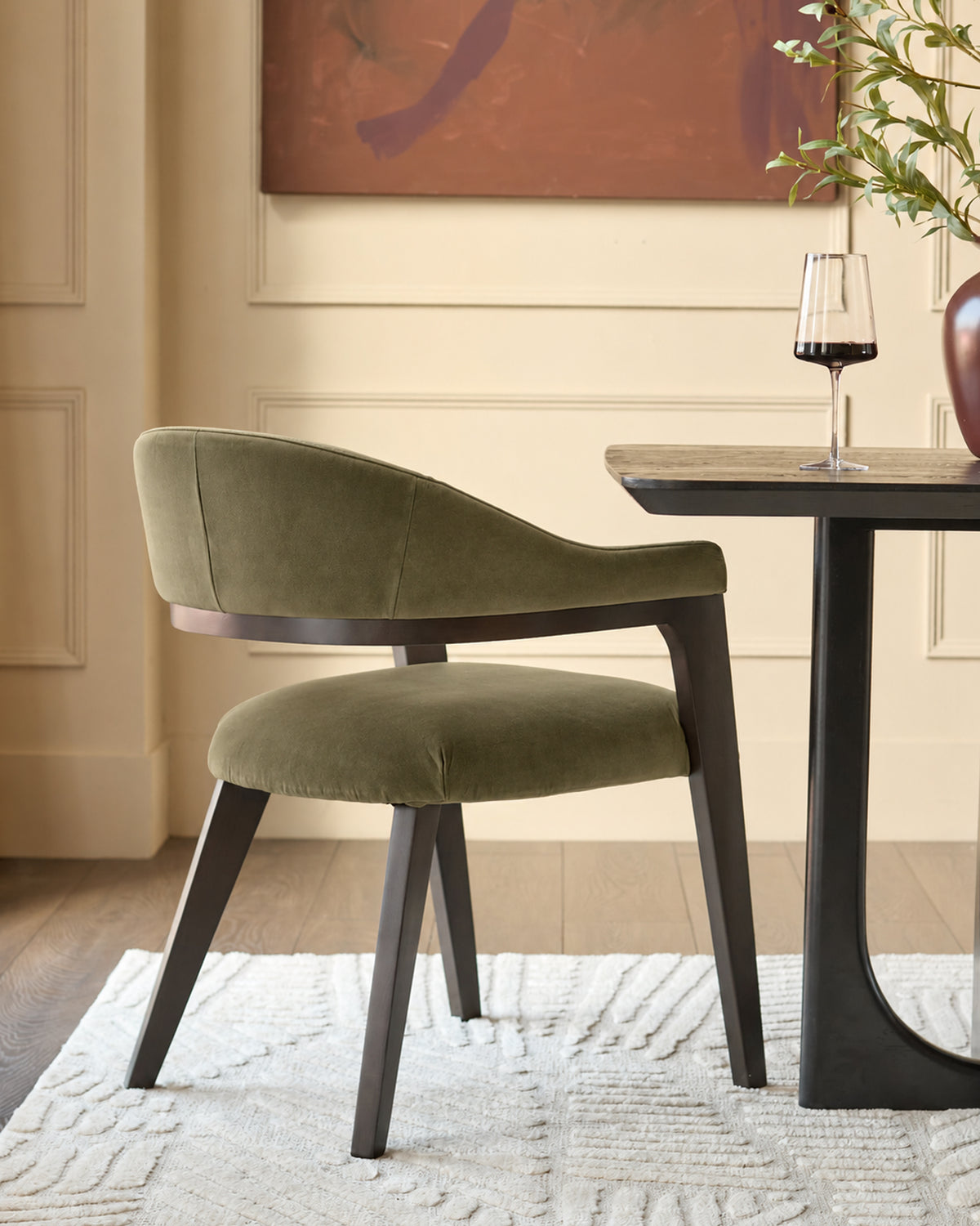 Dylan olive green velvet dining chair