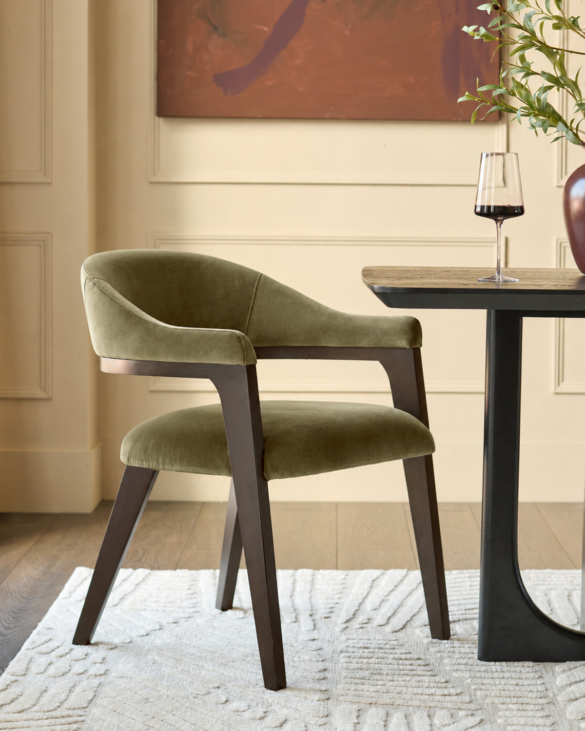 Dylan olive green velvet dining chair