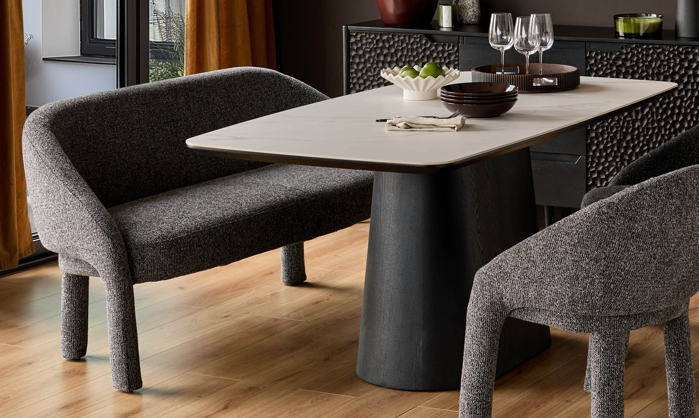 Easton dark grey fabric dining bench