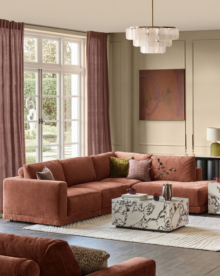 Eden apricot chenille sofa module
