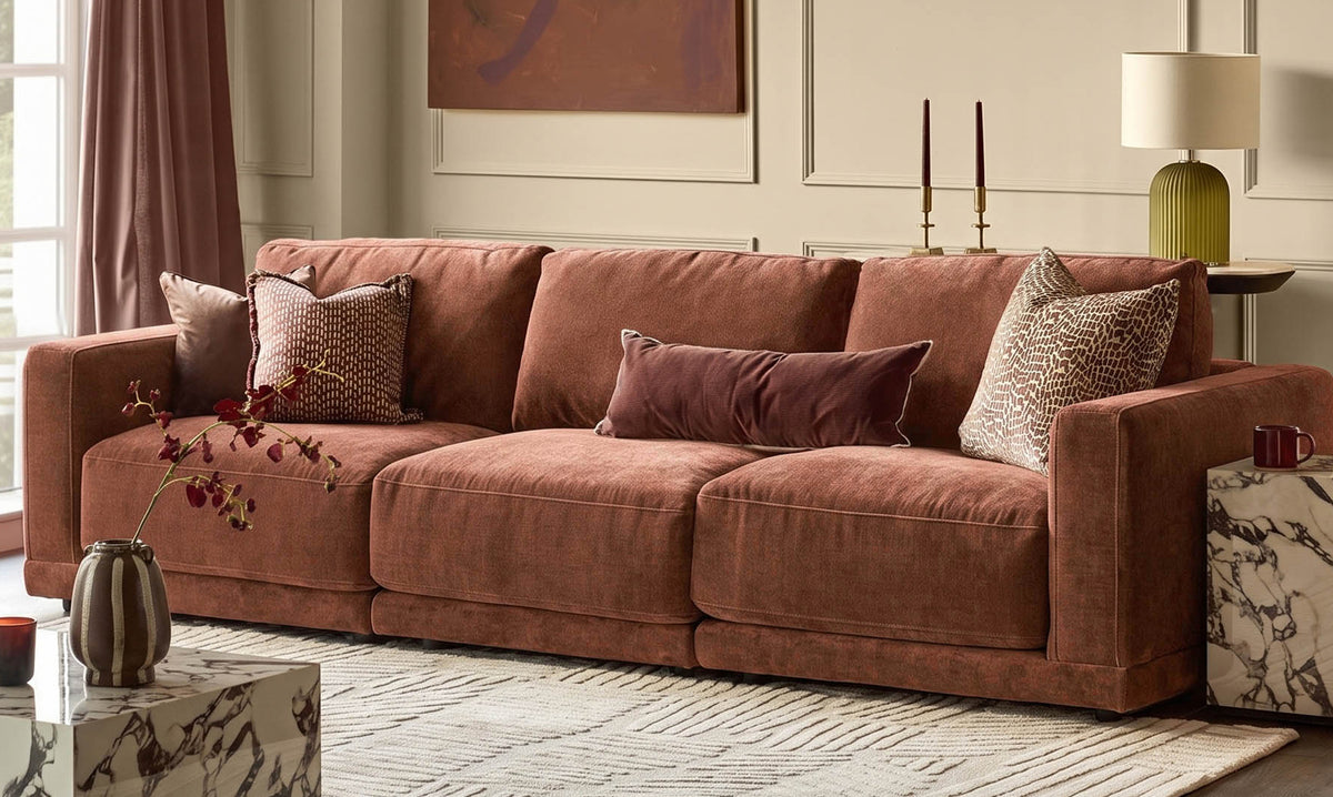 Eden apricot chenille 3 seater sofa