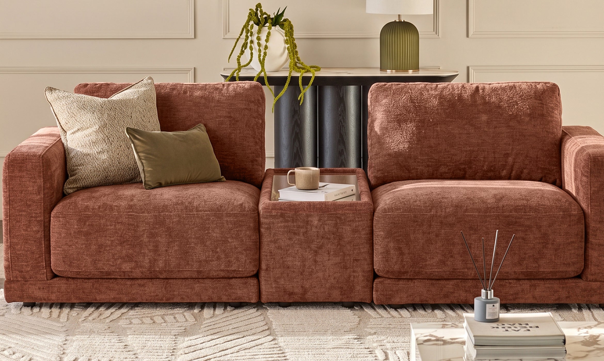 Eden apricot chenille side table module