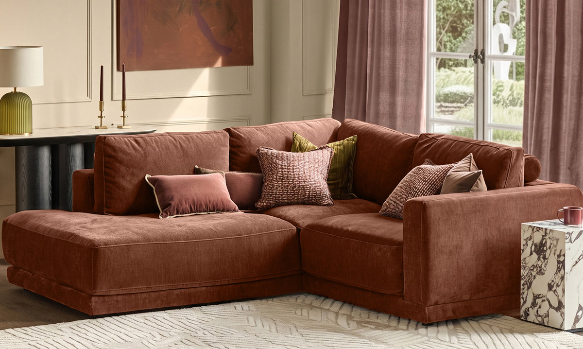 Eden apricot chenille left hand small corner chaise sofa