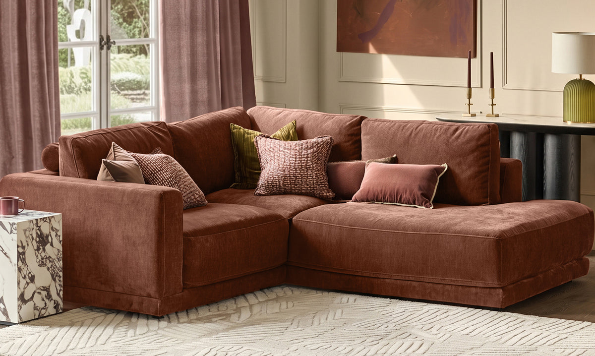 Eden apricot chenille right hand small corner chaise sofa