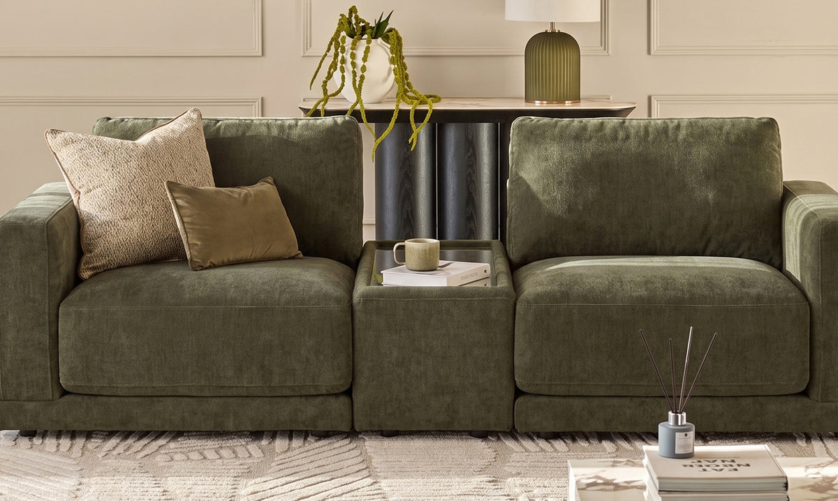 Eden dark green chenille glass top side table