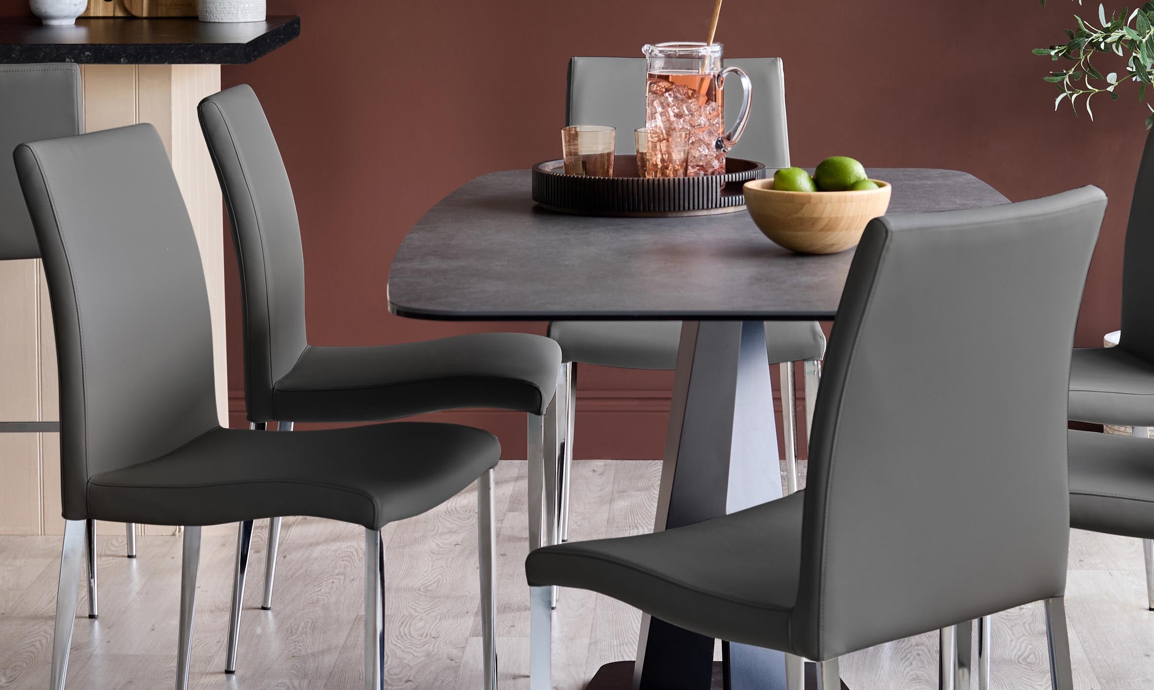 Elise Dark Grey Faux And Chrome Leather Dining Chair