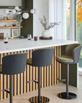 Elodie olive green velvet and black faux leather gas lift bar stool