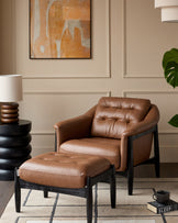 Ember tan leather occasional chair with footstool