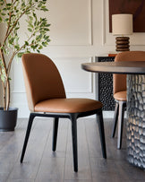 Emerson tan and mocha leather dining chair