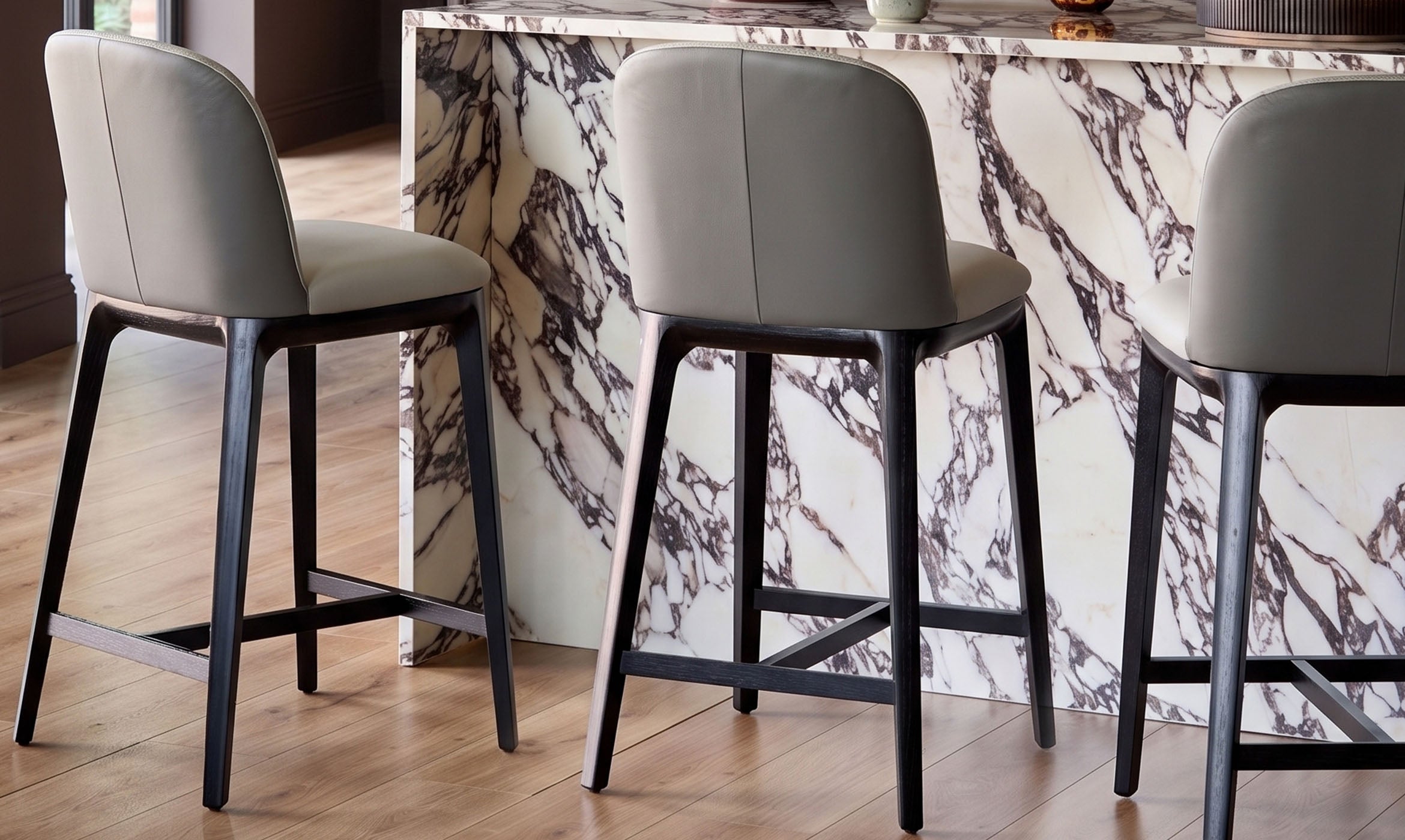 Emerson light and dark grey leather bar stool