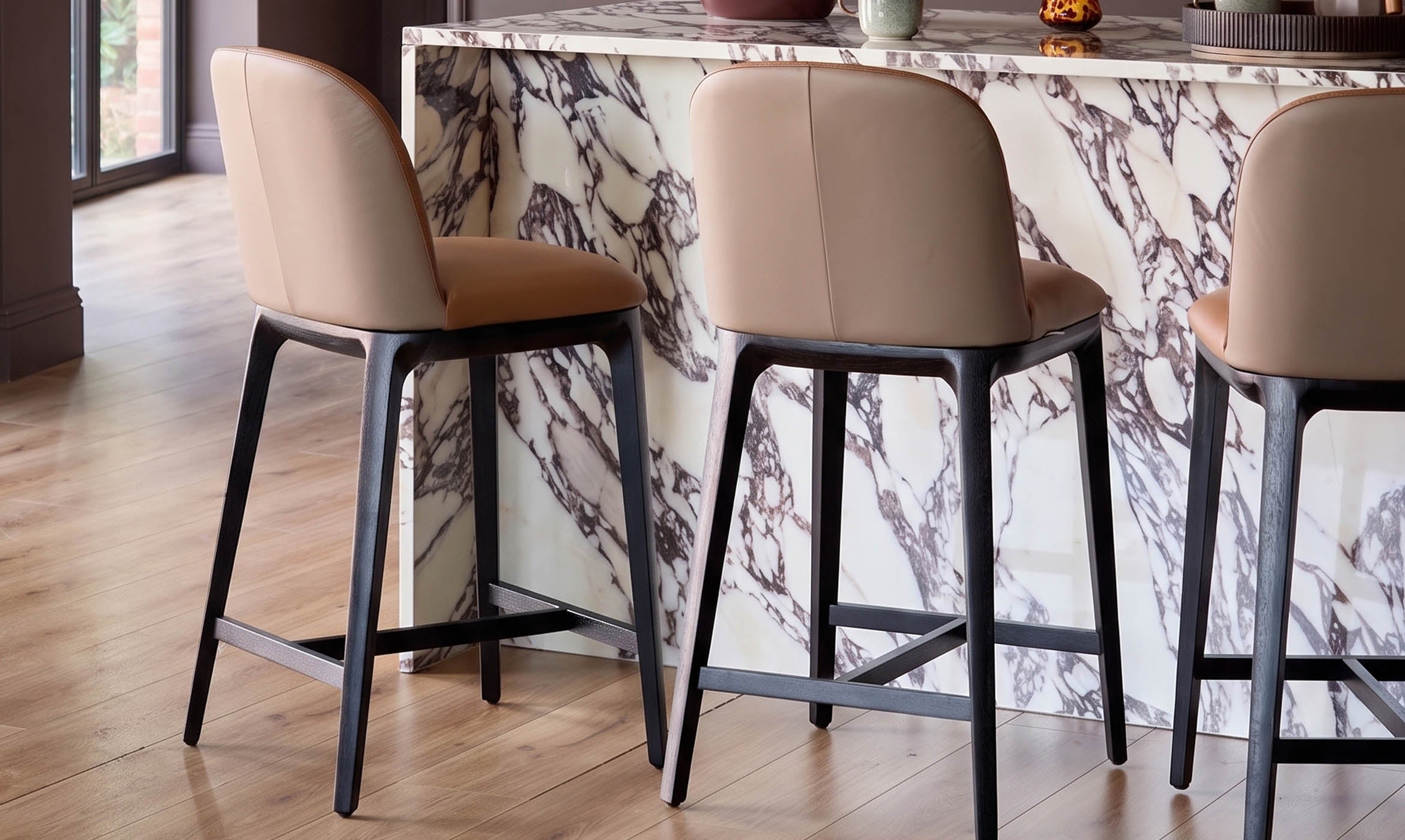 Emerson tan and mocha leather bar stool