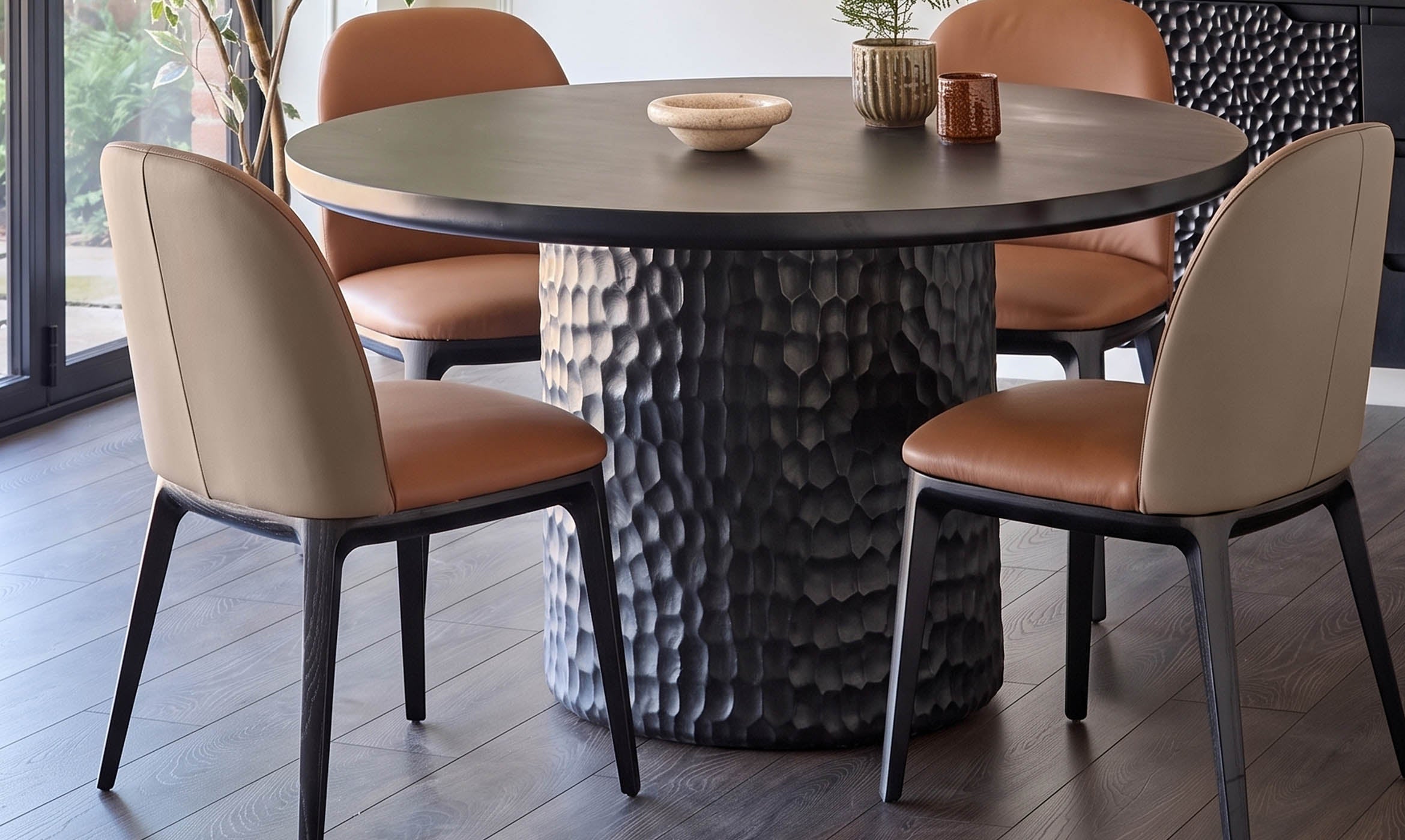 Emerson tan and mocha leather dining chair