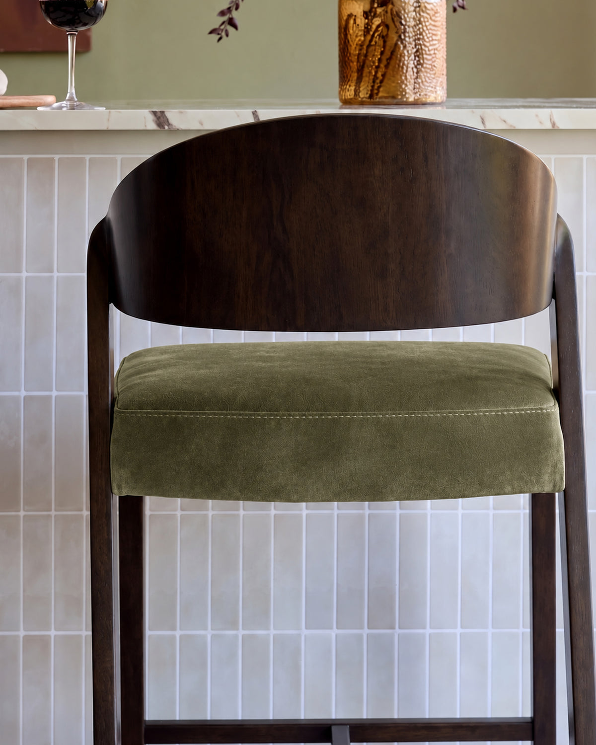 Enzo olive green velvet bar stool