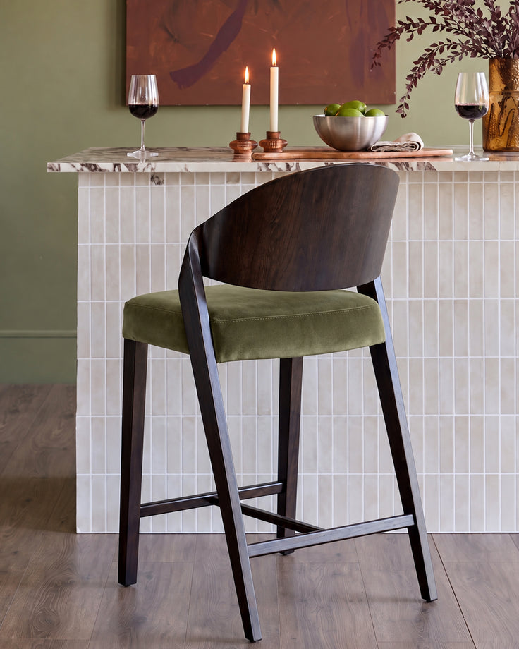 Enzo olive green velvet bar stool