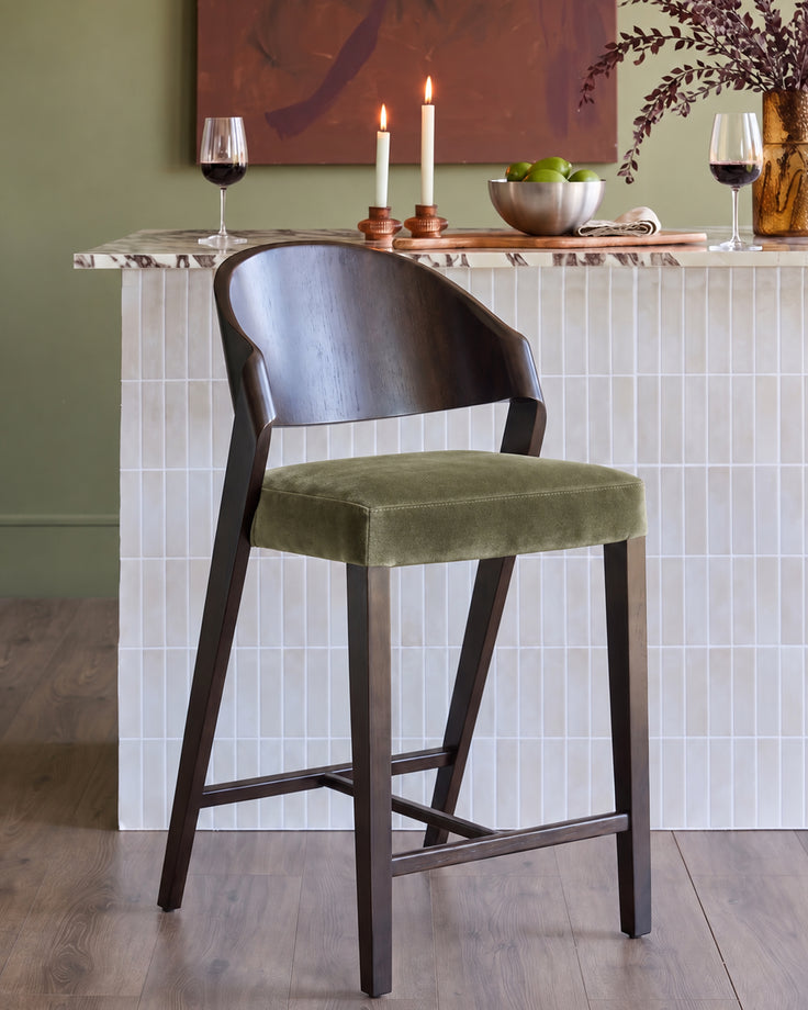 Enzo olive green velvet bar stool