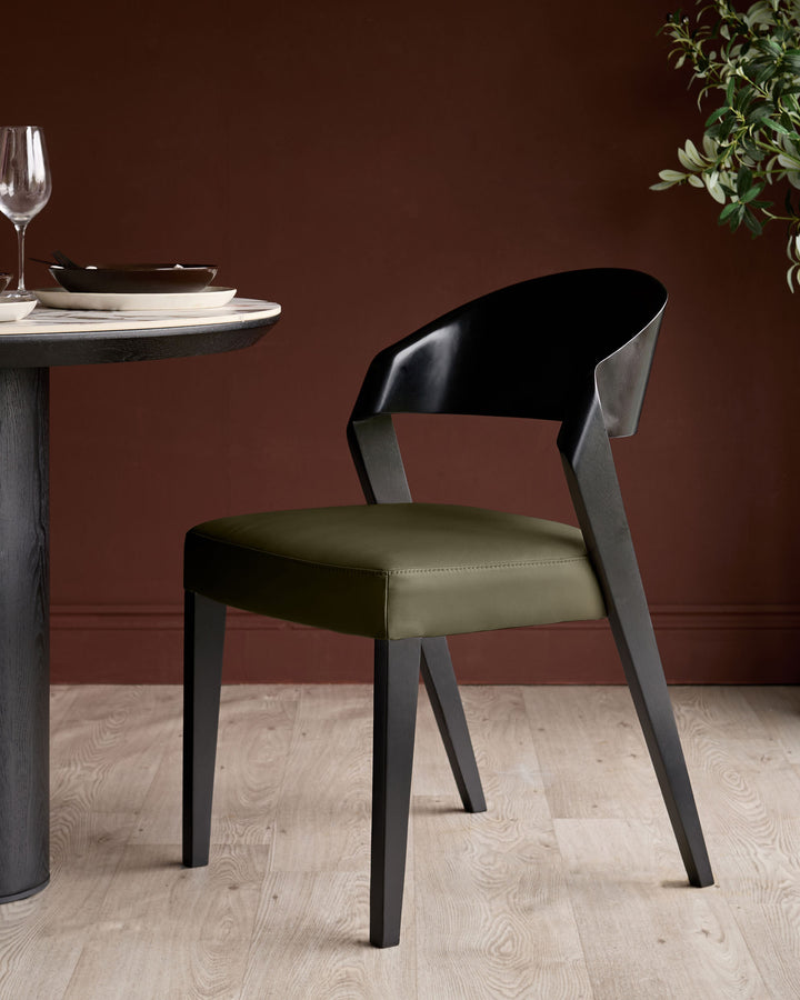 Enzo olive green leather dining chair