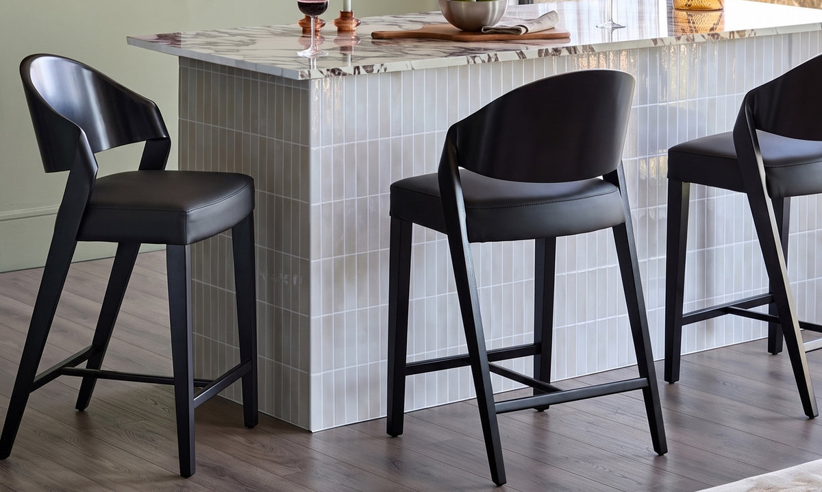 Enzo black leather bar stool