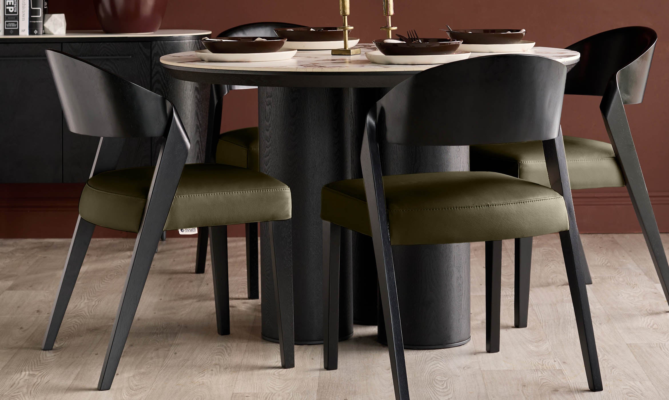 Enzo olive green leather dining chair
