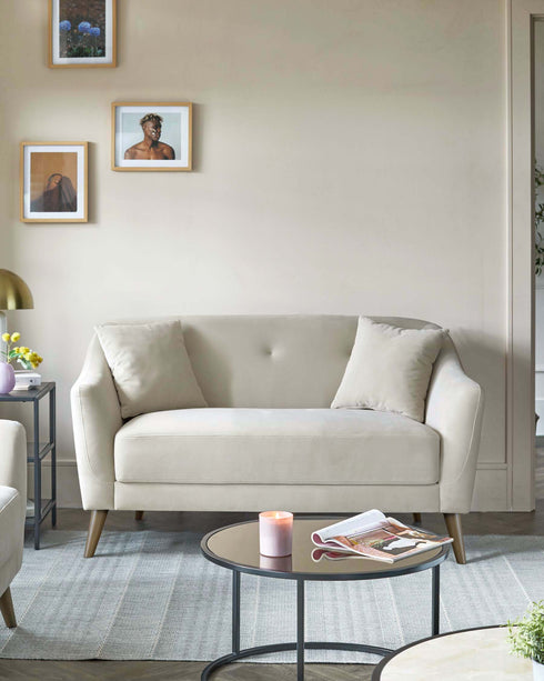 Erin 2 Seater Sofa in Champagne Velvet with Greywashed Wood Legs
