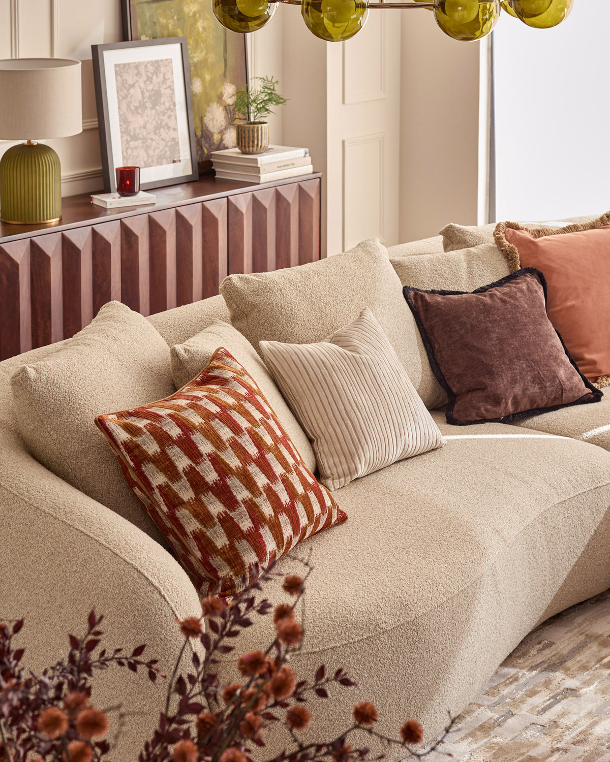Eris natural fabric right hand corner chaise sofa