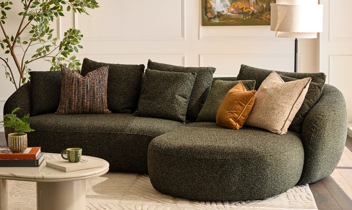 Eris dark green fabric right hand corner chaise sofa