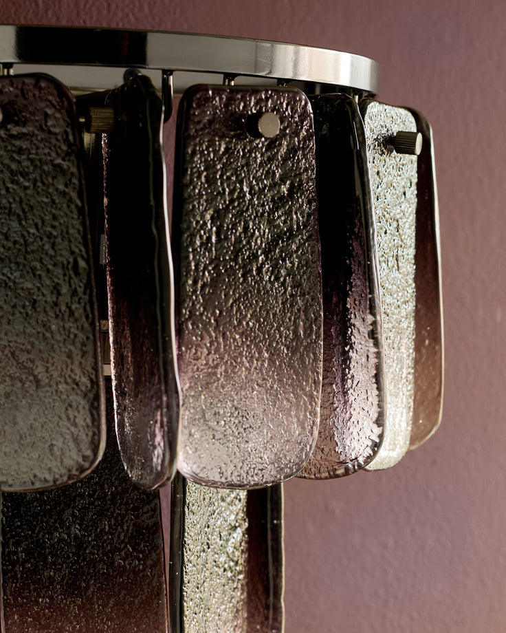 Estelle wall light with smoked ombre glass panels and chrome fixture, close-up detail view.