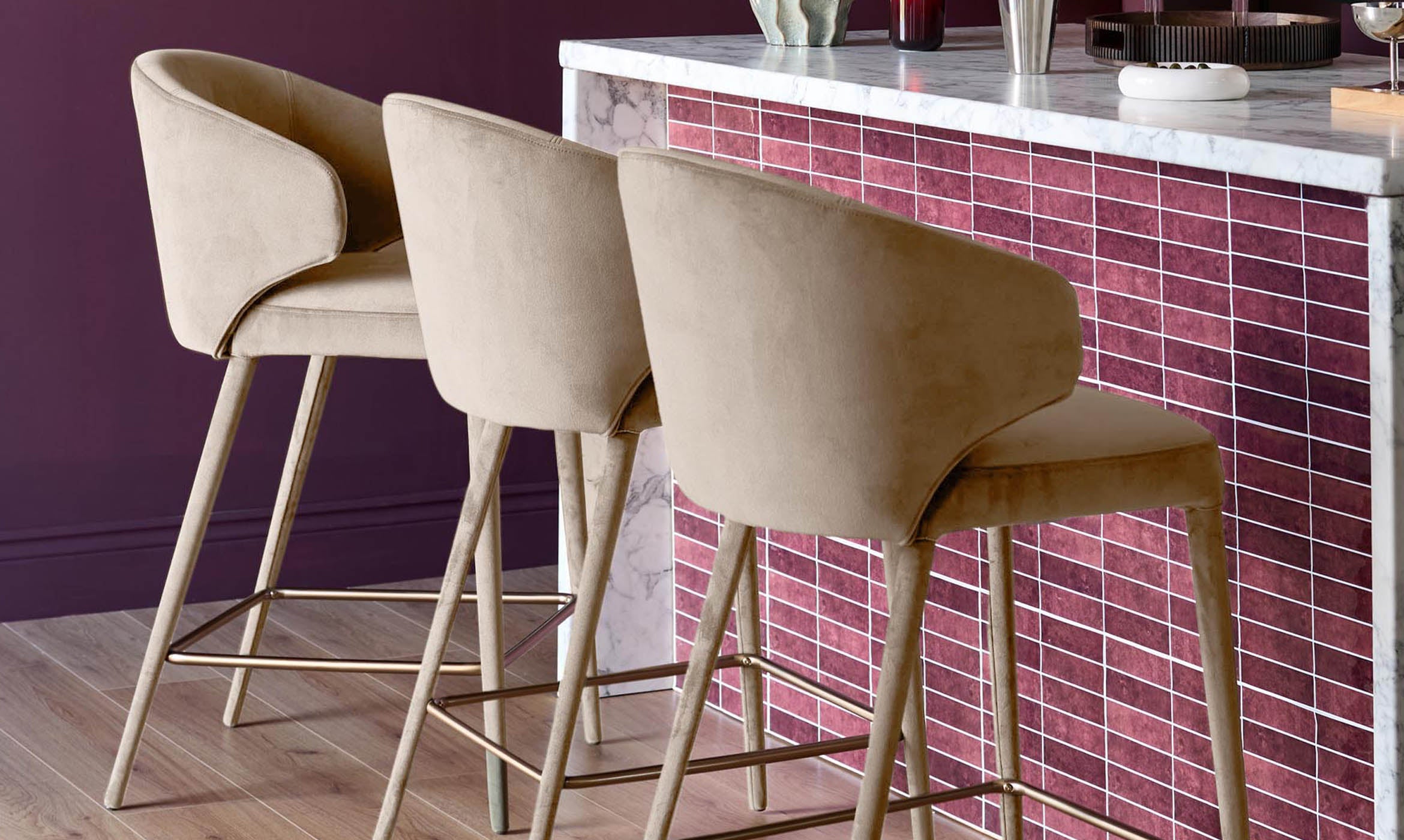 Ethan champagne velvet bar stool