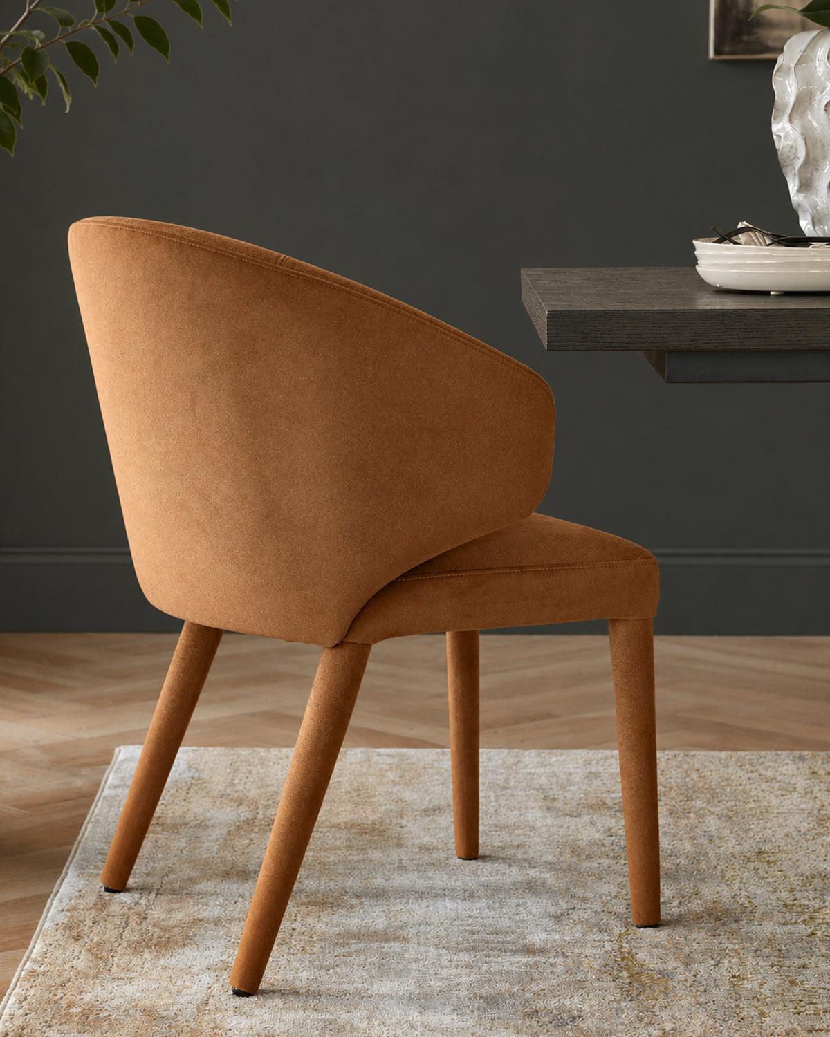 Ethan caramel plush fabric dining chair