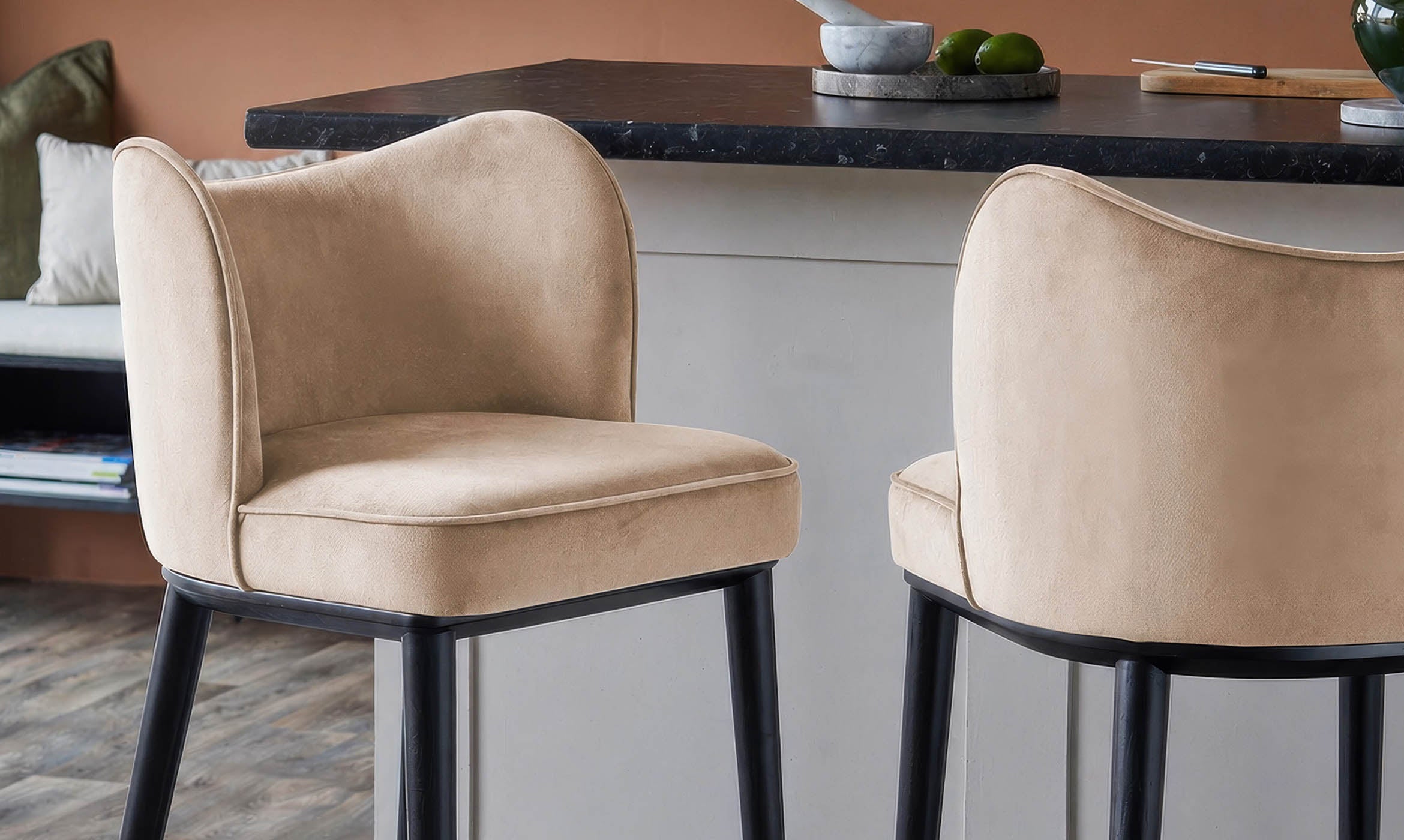 Evelyn champagne velvet bar stool