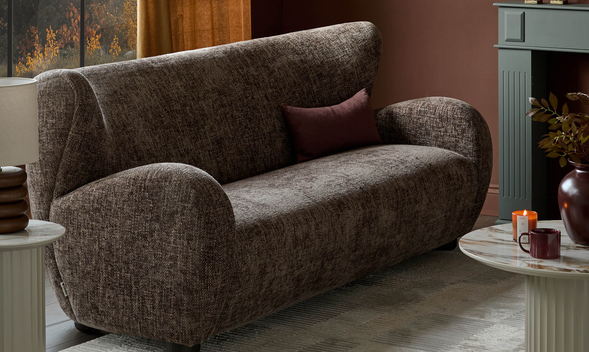 Evelyn mocha fabric 3 seater sofa