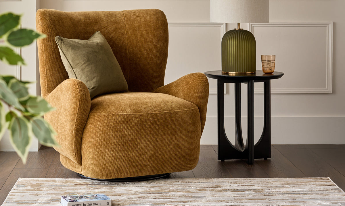Evelyn ochre chenille occasional chair