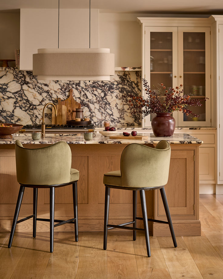 Evelyn olive green velvet bar stool