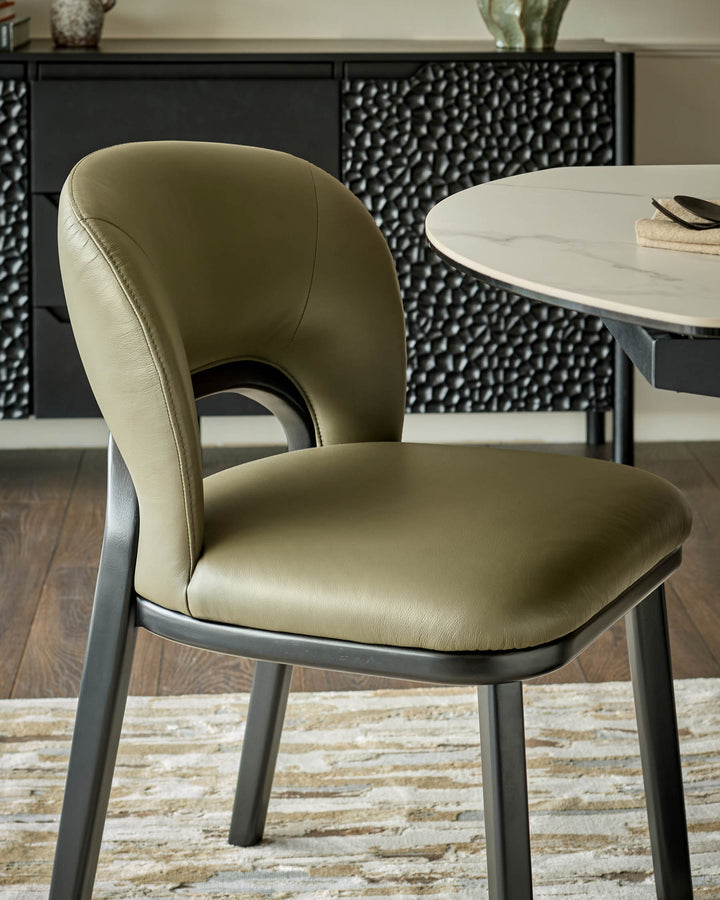 Fio olive green leather dining chair - set of 2