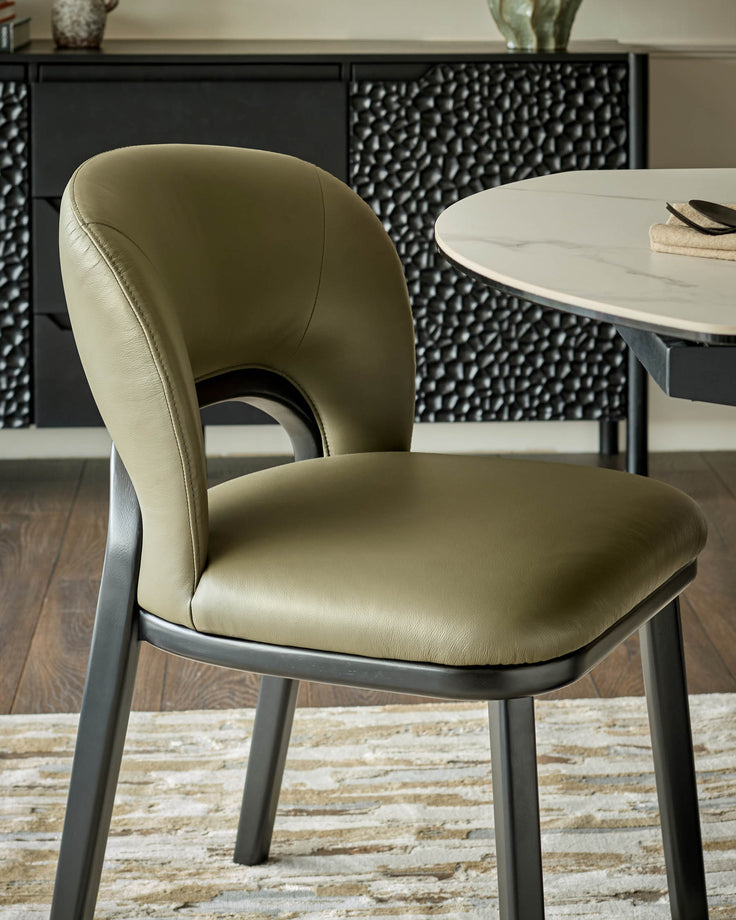 Fio olive green leather dining chair - set of 2