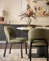 Fio olive green leather dining chair - set of 2