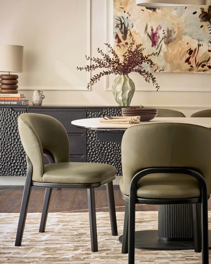 Fio olive green leather dining chair - set of 2