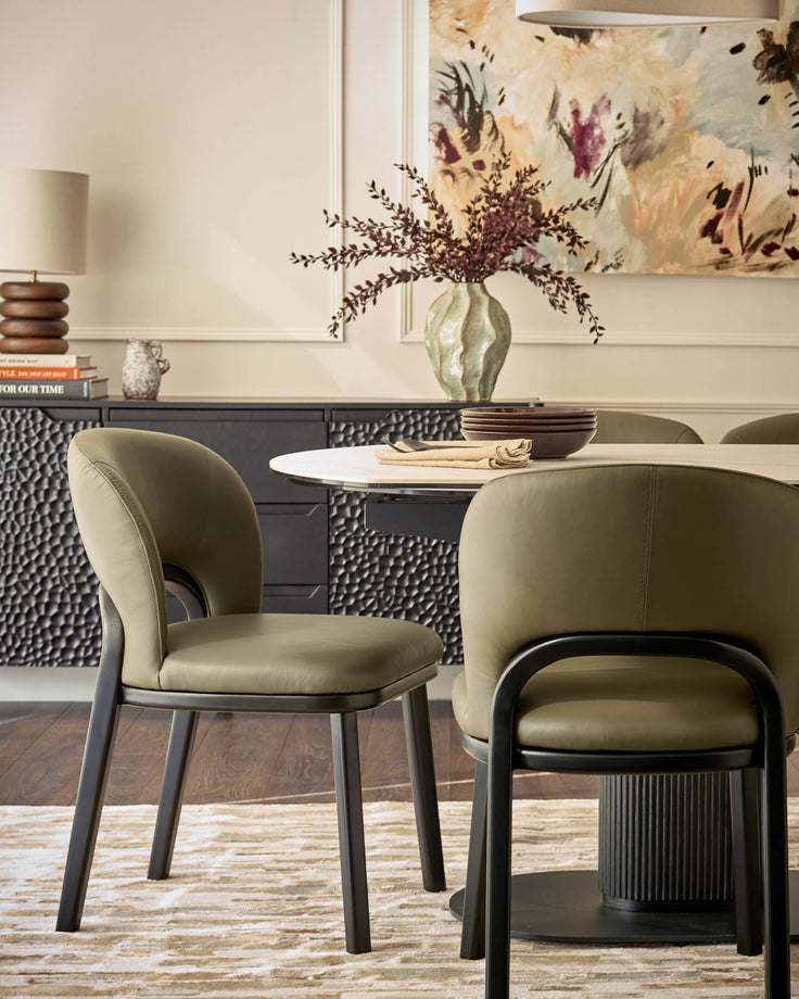 Fio olive green leather dining chair - set of 2