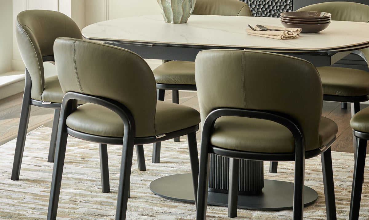 Fio olive green leather dining chair - set of 2