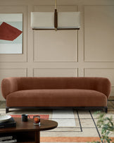 Florence apricot chenille with dark wood 3 seater sofa