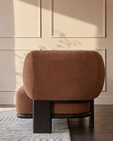 Florence apricot fabric with dark wood left hand facing chaise sofa
