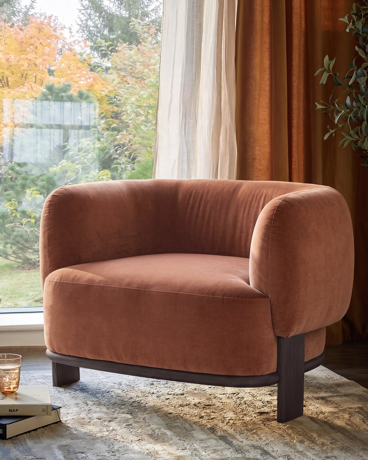 Florence apricot chenille dark wood armchair