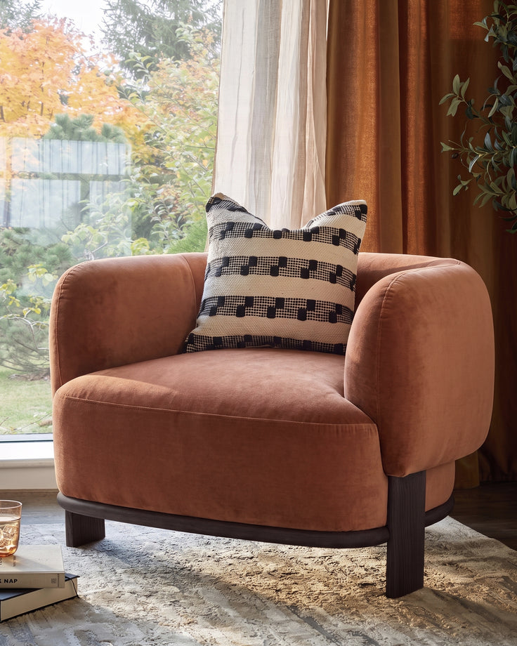 Florence apricot chenille dark wood armchair