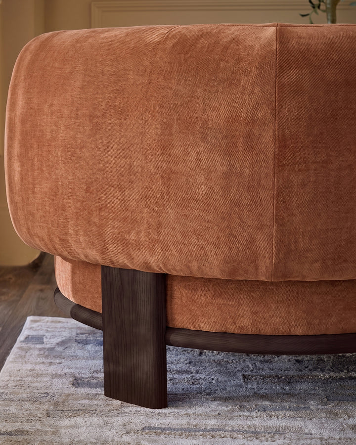 Florence apricot chenille dark wood armchair