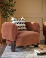 Florence apricot chenille dark wood armchair