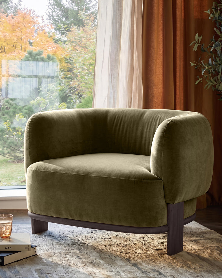 Florence olive green chenille dark wood armchair