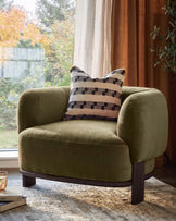 Florence olive green chenille dark wood armchair